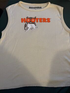 Hooters Cream Sleeveless Tank with Orange Logo and Owl